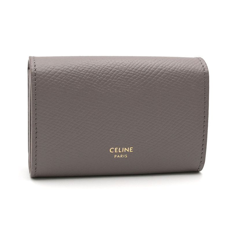Celine Business Card Holder Grained Calfskin Pele Leather Case Wallet Gray